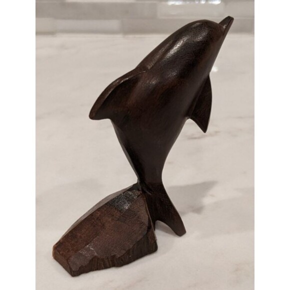 Vintage Ironwood Hand Carved Dark Brown 3" Dolphin Statue Figure - Picture 5 of 7